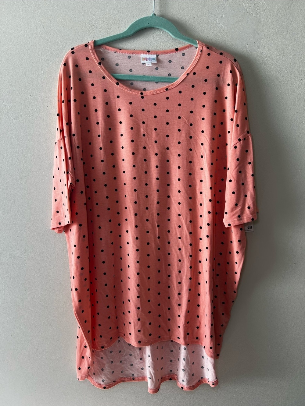 LuLaRoe Irma Coral Pink Polka Dot Hi-Lo Tunic